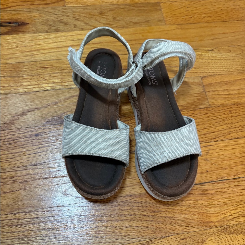 Toms Girls Beige Canvas Ankle-Strap Sandals